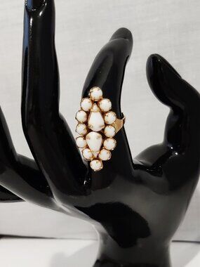Vintage Adjustable Milk Glass Statement Ring